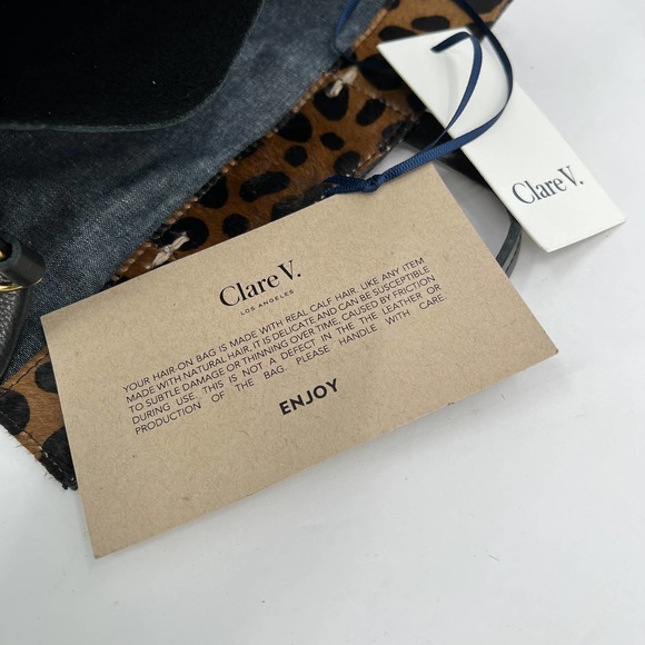 CLARE V Bag Womens Black Brown Petite Simple Tote Leopard Patchwork NWT - Picture 11 of 13